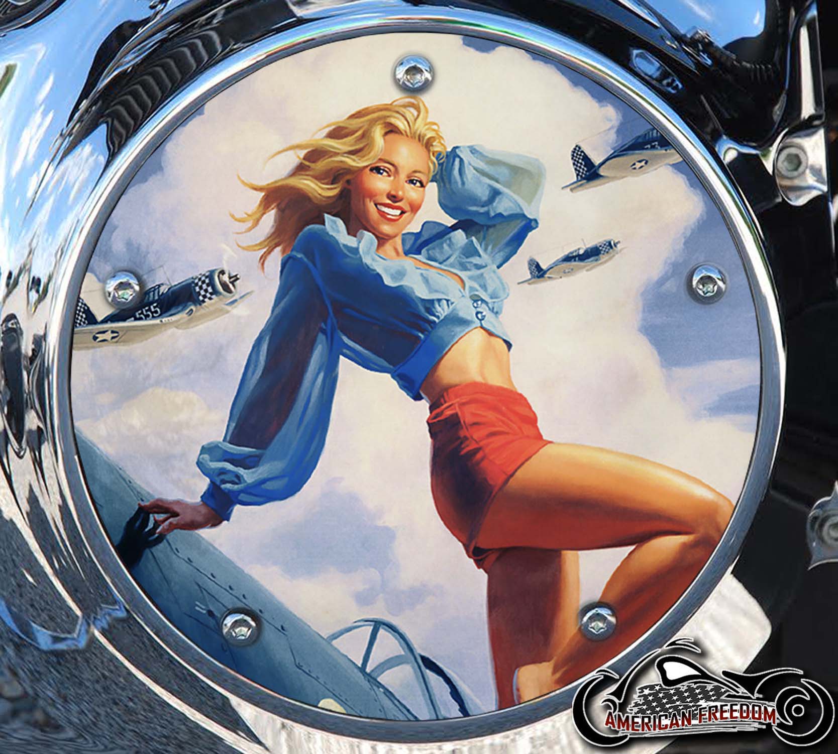 Custom Derby Cover Bomber Pin Up Harley Davidson Derby Cover 129